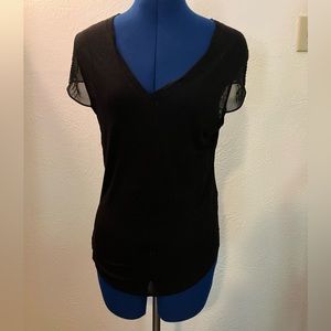 Black, cap sleeve, shirt.